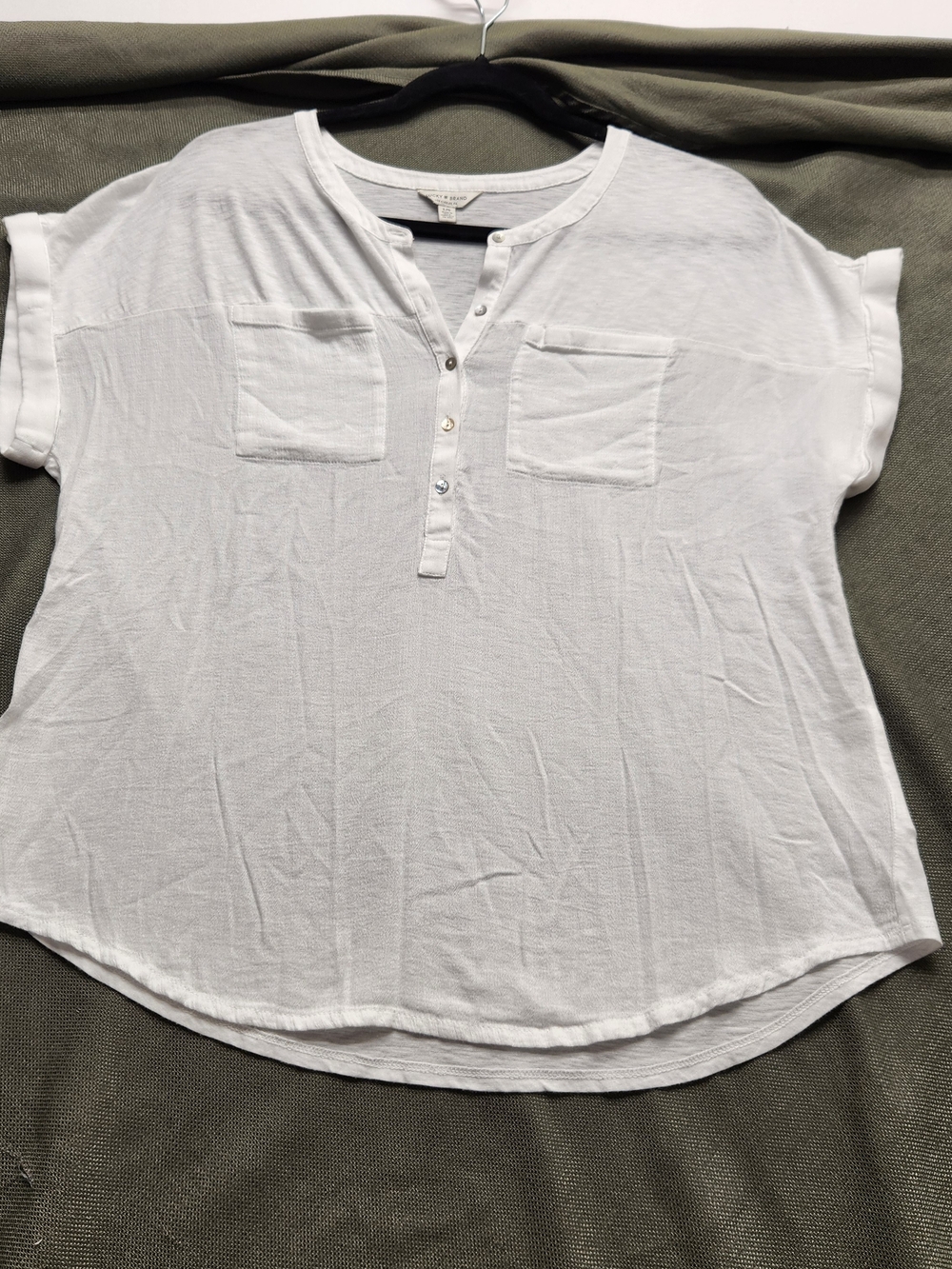 ⭐️Lucky Brand White Mix Media Short Sleeve Henley Blouse Top Size Large Casual